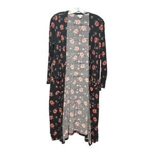 LulaRoe Sarah Cardigan Black Floral Ribbed Open Lightweight Boho Cottage-core